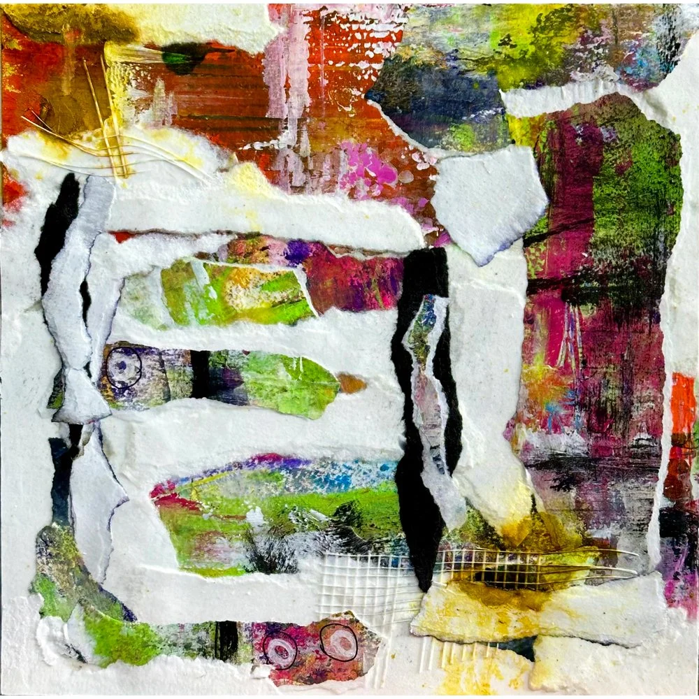 Wandering In The Garden Original Floral Mixed Media Collage Art